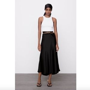 NWT Zara Black Flowy Strap Satin Skirt